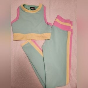 Beach Riot Pastel Ribbed Crop Tank AND Legging Set Macaroon Mint, Yellow & Pink